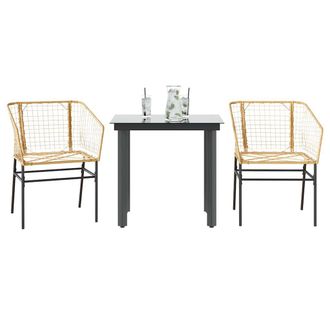 Berkfield Home 3 Piece Garden Dining Set Brown Poly Rattan Glass