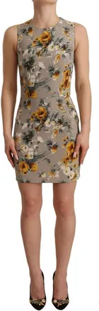 Dolce & Gabbana Womens Gray Silk Stretch Floral Sheath Mini Dress - Grey - Size 8 UK