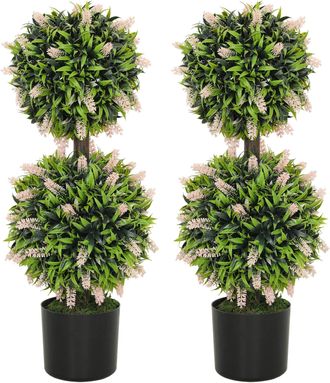 HOMCOM Set Of 2 Potted Artificial Plants With Lavender Flowers - Pink | TJ Hughes