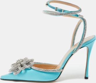 Mach & Mach Blue Satin Crystal Flower Pumps