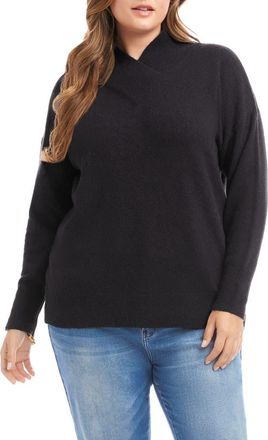 Karen Kane Crossover Collar Sweater in Black at Nordstrom, Size 1X