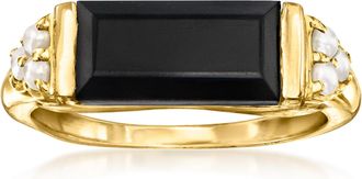 Ross-Simons Onyx and 2-2.5mm Cultured Pearl Ring in 18kt Gold Over Sterling