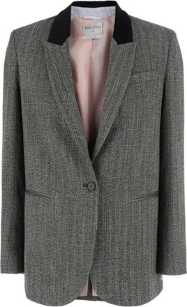 Forte_Forte Enkelrijig Jasje met Fluwelen Kraag - Dames - Blazers - Grijs - M - Jassen
