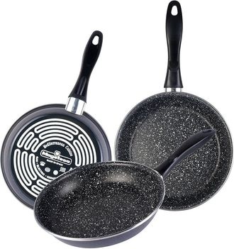 Magefesa Set Juego 3 Sartenes 18-20-24 Cm, M&aacute;rmol - Negro