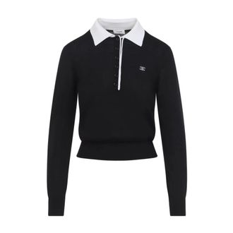 Celine Cashmere Knitwear, female, Black, Size: S Polo Sweater in Fine Cashmere Silk