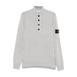 Stone Island Grijze trui met hoge hals en knopen - Heren - Coltruien - Grijs - L - Wol - Truien & Vesten