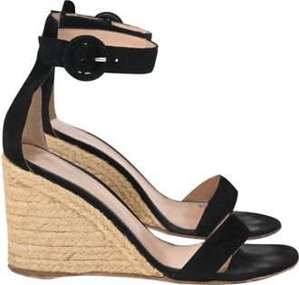 Gianvito Rossi Portofino 85 Espadrille Wedge Sandals in Black Suede