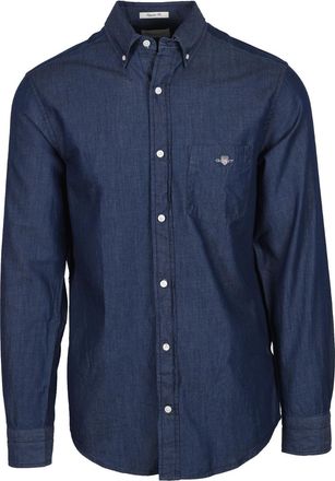 GANT Mens Long Sleeved Shirt Dark Indigo - Blue Cotton - Size X-Large