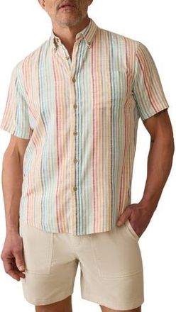 Faherty Breeze Short Sleeve Button-Down Shirt in Bay Reef Stripe at Nordstrom Rack, Size Xx-Large