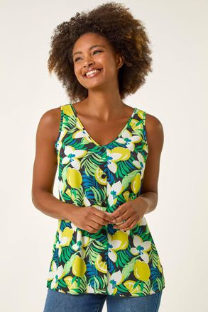 Roman Lemon Floral Buttoned Vest Top