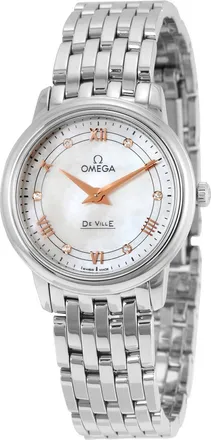 Omega Pre-owned Omega De Ville Diamond White Mother of Pearl Dial Ladies Watch 424.10.27.60.55.001