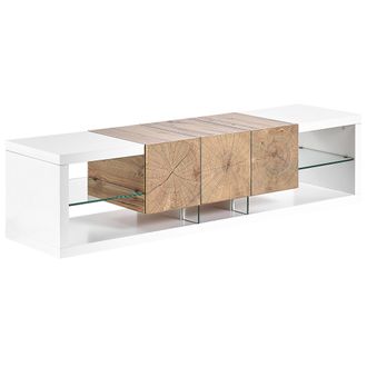 Beliani Mueble Tv De Madera Clara Y Blanco Unidad Multimedia Con Estante Para 2 Gabinetes Fulerton