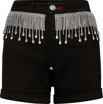 Philipp Plein Korte Broeken, Dames, Zwart, W26, Katoen, Hot Pants Fringe