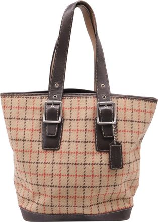 Coach Plaid Tweed Tote Bag in Beige Wool