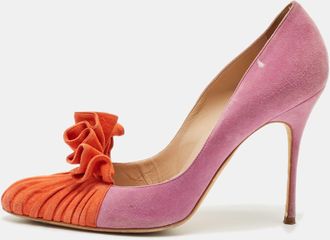 Manolo Blahnik Purple/orange Suede Ruffle Pumps