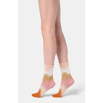 Orobl&ugrave; Waves Jacquard Crew Socks in Salmon at Nordstrom