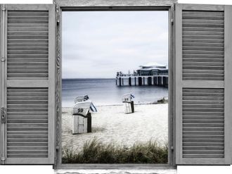 Queence Wandtattoo »Strandkörbe am Meer« Wandsticker, Wandbild, selbstklebend, 3D, Fenster