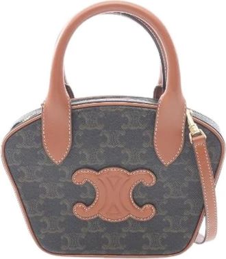 Celine Pre-owned Triomphe Coated Canvas 2way Handtas - Dames - Vintage Handtas - Bruin - ONE Size - Leer - Vintage