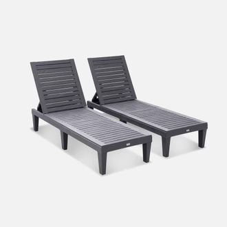 Sweeek Pair Of Plastic Sun Loungers With Textured Wood Effect in Black