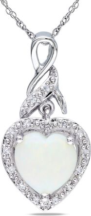 Mimi & Max 1 1/5 TGW Opal and Diamond Accent Heart Twist Pendant with Chain in Sterling Silver