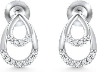 Pompeii3 1/10ct Diamond Pear Shape Dangle Petite Earrings 14k White Gold