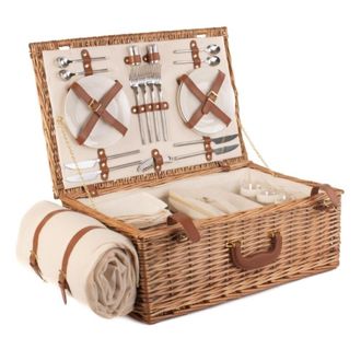 Red Hamper Wicker Deluxe Fully Fitted Traditional Picnic Basket in Brown | Size: 4 Person