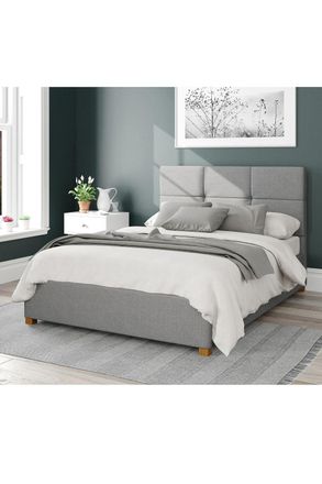 Aspire Home Accents Caine Upholstered Ottoman Storage Bed, Eire Linen Fabric in Grey | Size: Single