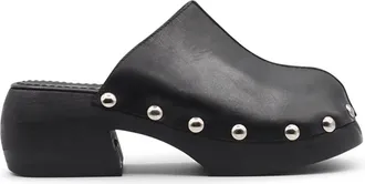 Coral Blue Houten Clog met Noppen - Dames - Muiltjes - Zwart - 40 EU - Leer - Schoenen