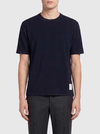 Thom Browne T-shirt in cotone con logo 4-Bar e spacchi laterali
