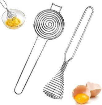 No Brand Batidora De Huevos De Acero Inoxidable - Separador De Yemas - Batidora Manual - Utensilios De Cocina - Juego De Dos Piezas - Mango Ergon&oacute;mico