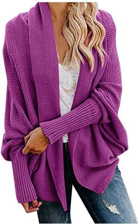 Generic Womens Oversize Batwing Sleeve Cardigan Open Front Chunky Knitted Outweart Hot Pink