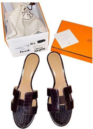 Hermès Prunoir Matte Alligator Oasis Sandals Size 38.5