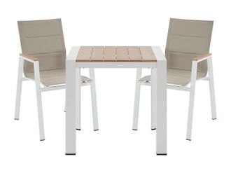 Vente-Unique Comedor de jard&iacute;n de aluminio: mesa L.80 cm y 2 sillones apilables - Natural claro y blanco - LIOUS de MYLIA