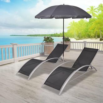 vidaXL Tumbonas Con Sombrilla Aluminio Negro Vidaxl