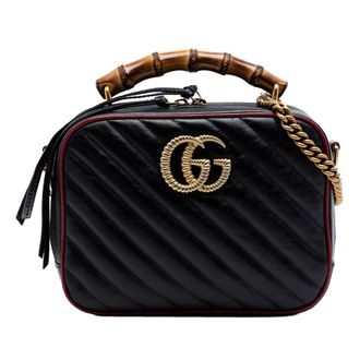 Gucci Pre-owned Gucci Small GG Marmont Matelasse Diagonal Leather Torchon Bamboo Satchel Ladies ELM65O7FJGJ0R6RX
