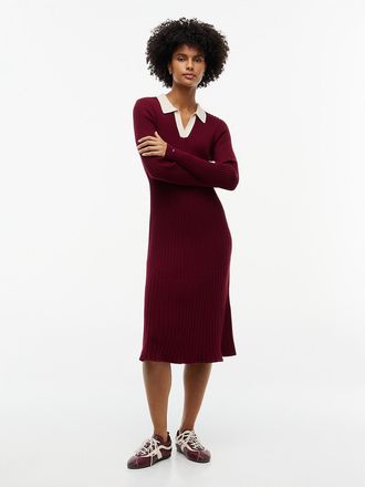 Tommy Hilfiger Womens Open Placket Belted Polo Sweater Dress - Burgundy - XXL
