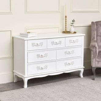 Melody Maison Antique White 7 Drawer Chest Of Drawers - Pays Blanc Range