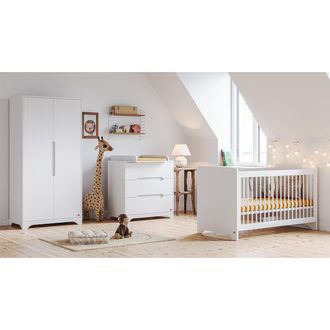Vox Dormitorio Completo Cuna Beb&eacute; 60x120 C&oacute;moda Cambiador Y Armario 2 Puertas Vox Ova Blanco