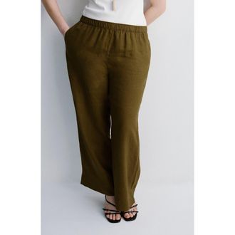 Mango Straight Leg Linen Blend Pants in Olive Green at Nordstrom, Size Xx-Large
