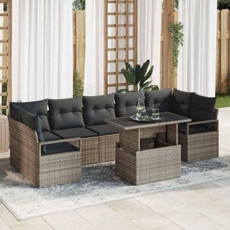 vidaXL Conjunto De Sof&aacute; De Jard&iacute;n 8 Pcs Gris Polirat&aacute;n Vidaxl