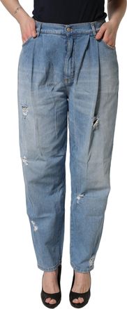 Dolce & Gabbana Womens Blue Distressed Pleated Cotton Denim Jeans Elastane Clothing