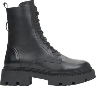 Estro & Luminara Platform enkellaarzen met profielzool - Dames - Veterlaarzen - Zwart - 40 EU - Katoen - Schoenen
