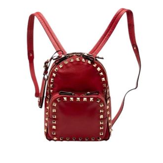 Valentino Pre-owned Backpacks, female, Red, Size: ONE SIZE Pre-owned Studded Leather Backpack