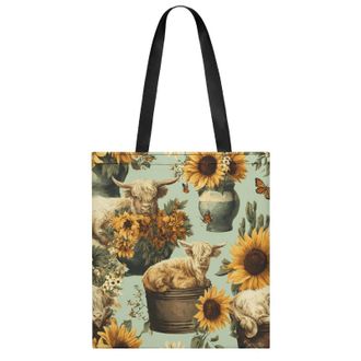 Generic Highland Cow Sunflower Butterfly Womens Tote Casual Shopping Bag Lightweight Shoulder Bags Hobos Handbag for Work Travel Daily 35x40cm