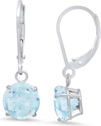 MAX + STONE 10K White Gold Round Checkerboard Cut Gemstone Leverback Earrings (8mm)