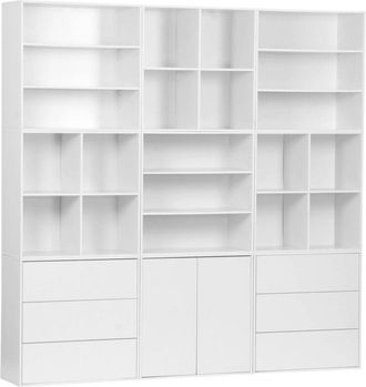 Sweeek Sweeek - Shelf kit, modular bookshelf wood decor 9 elements, Kompo, White, 210x35x210 cm