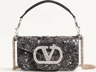 Valentino Garavani Valentino Garavani Loc&ograve; Small Embroidered Shoulder Bag With Jewel Logo Wo