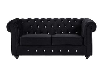 VENTE-UNIQUE.COM Sof&aacute; fijo terciopelo 2 plazas negro 165x88cm