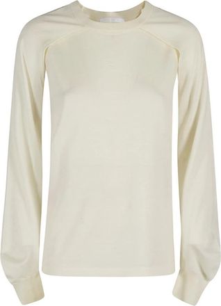 Helmut Lang Merino Crew Neck Shrug - Dames - Ronde hals truien - Beige - M - Wol - Truien & Vesten
