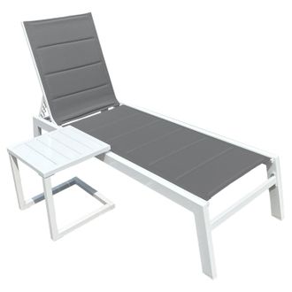 Happy Garden Happy Garden - Conjunto De Tumbona Y Mesa Auxiliar Barbados De Textileno Gris Aluminio Blanco